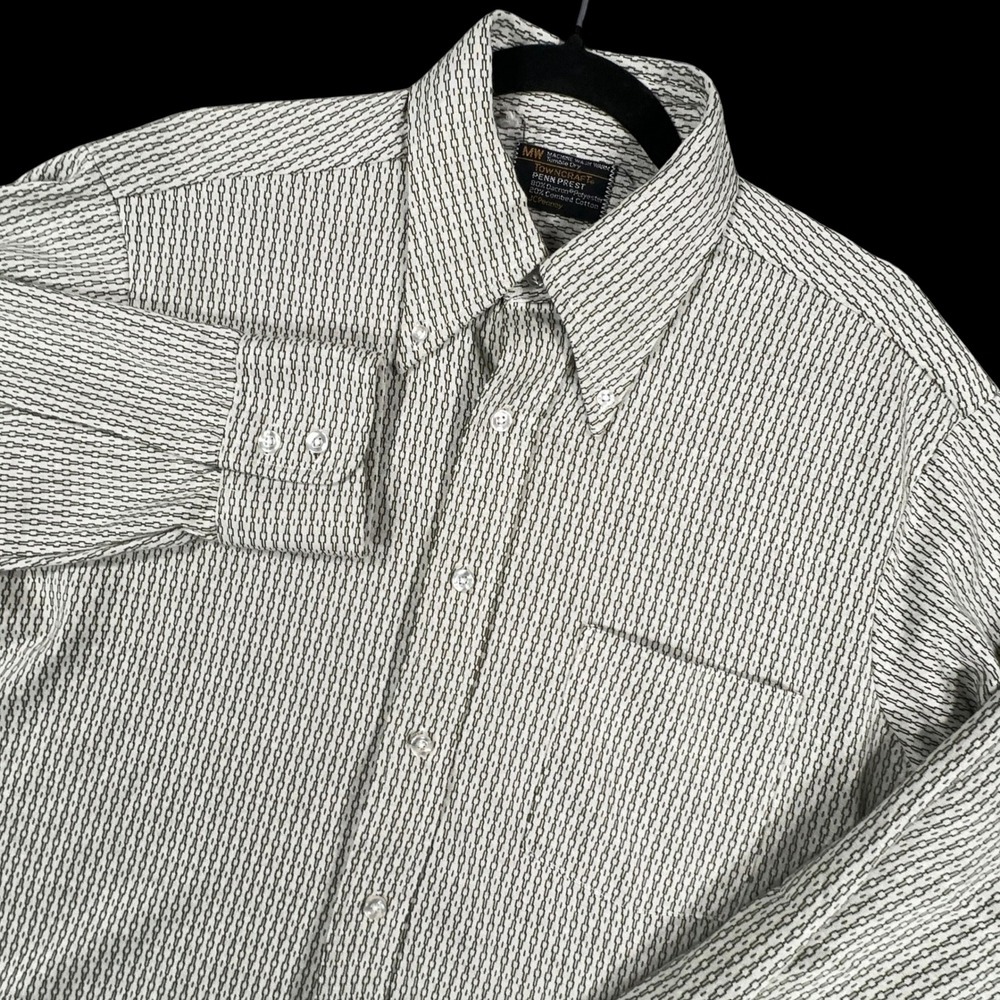 Vintage 70s JC Penney Towncraft Penn Prest Shirt Mens L Geometric Dagger Collar